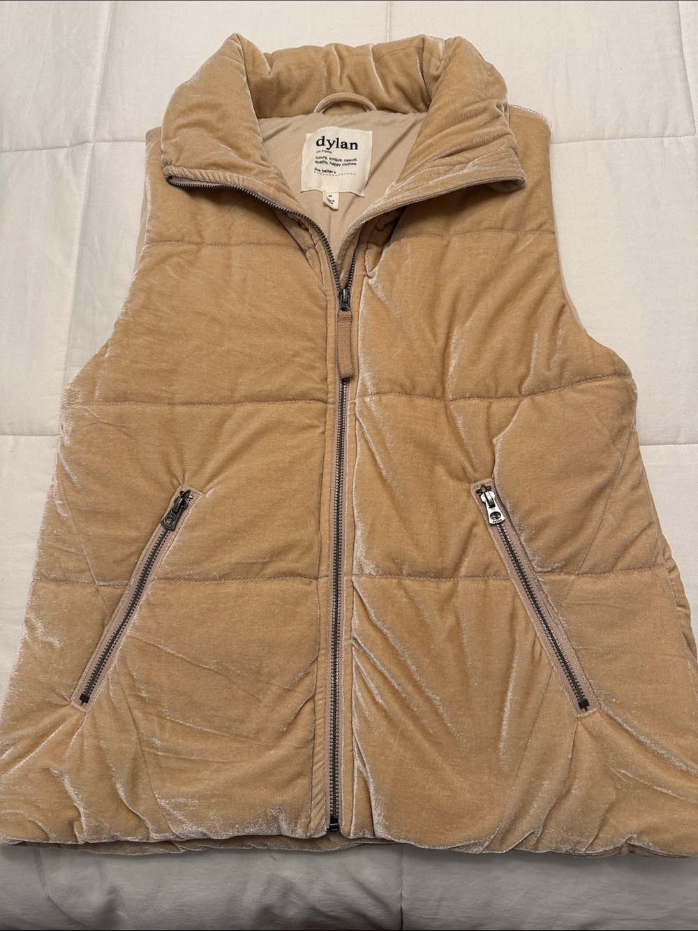 dylan Tan Velvet Quilted Puffer Vest